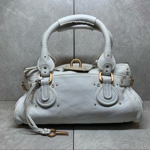 Chloe Paddington white leather bag